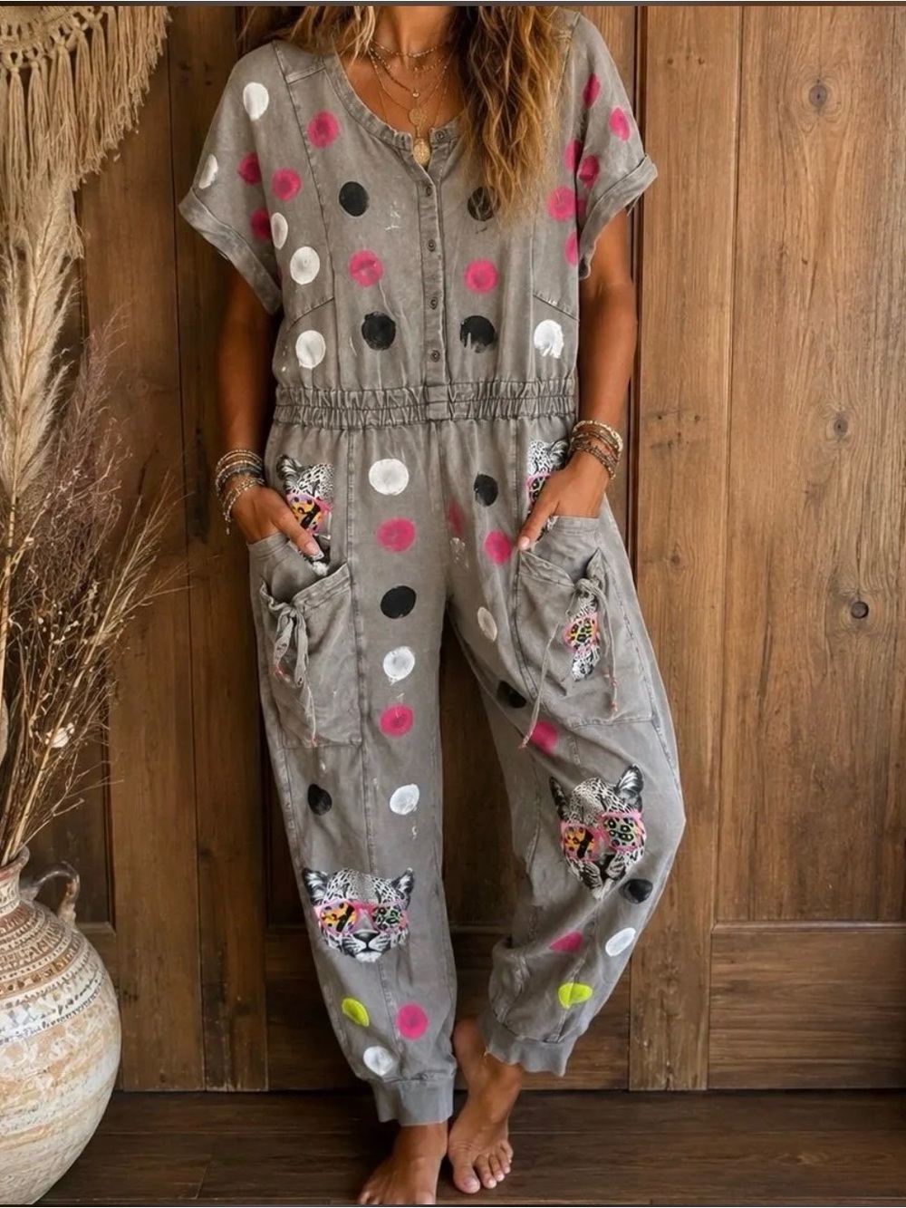 Upcycled Hand Painted Anthropologie Saturday Sunday Estela Jumpsuit